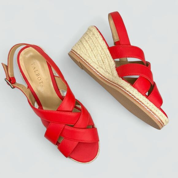 NIB Talbots Saylor Red Espadrille Nappa Leather Wedge Slingback Sandal Size 7.5M - Picture 1 of 11